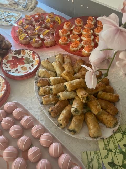 Pastries, salmon roses & sweets